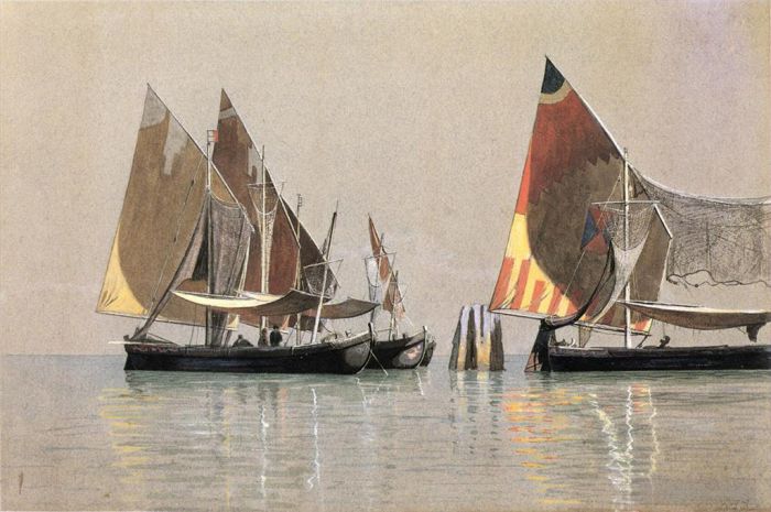 William Stanley Haseltine Oil Painting - Italian Boats Venice seascape William Stanley Haseltine
