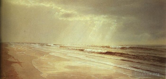 William Trost Richards Oil Painting - Beach with Sun Drawing Water