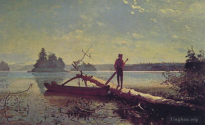 Winslow Homer Oil Painting - An Adirondack Lake