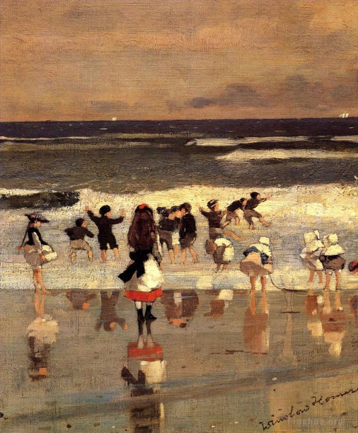 Winslow Homer Oil Painting - Beach Scene aka Children in the Surf