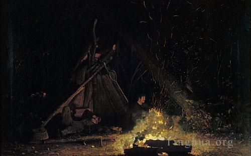 Winslow Homer Oil Painting - Camp Fire