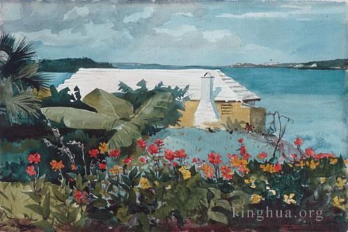 Winslow Homer Oil Painting - Flower Garden And Bungalow