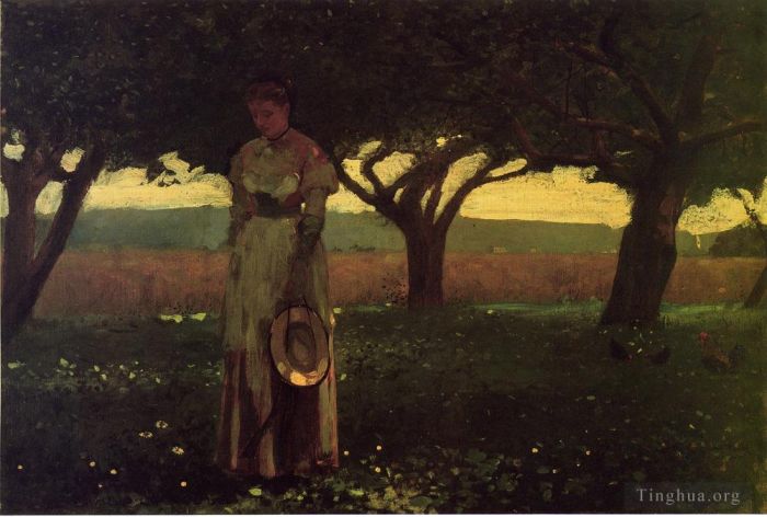 Winslow Homer Oil Painting - Girl in the Orchard