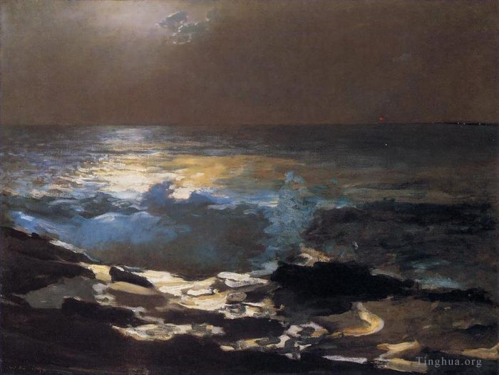 Winslow Homer Oil Painting - Moonlight Wood Island Light