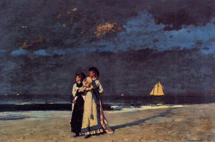 Winslow Homer Oil Painting - Promenade on the Beach