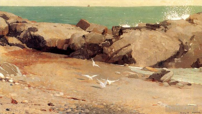 Winslow Homer Oil Painting - Rocky Coast and Gulls