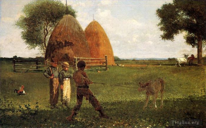 Winslow Homer Oil Painting - Weaning the Calf