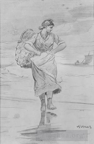 Artist Winslow Homer's Work - A Fisher Girl On Beach
