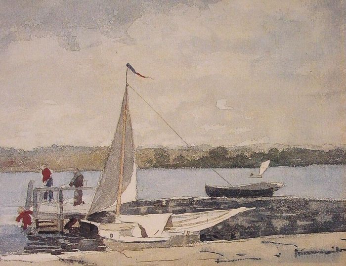 Winslow Homer Various Paintings - A Sloop at a Wharf Gloucester
