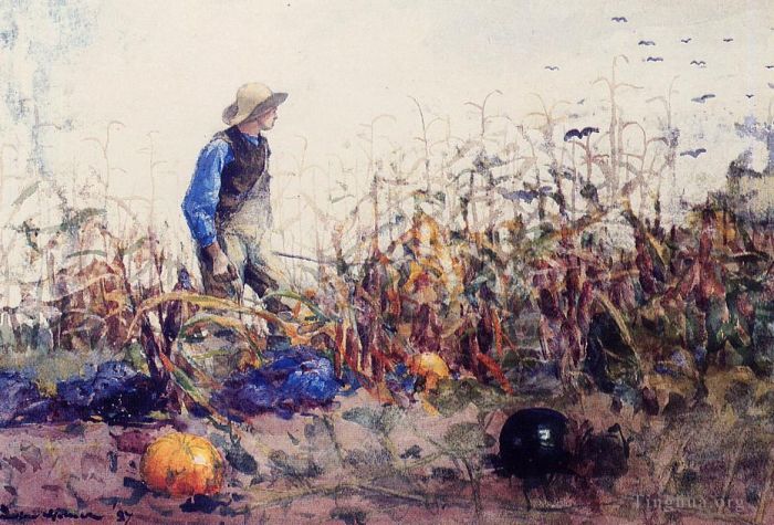 Winslow Homer Various Paintings - Among the Vegetables aka Boy in a Cornfield