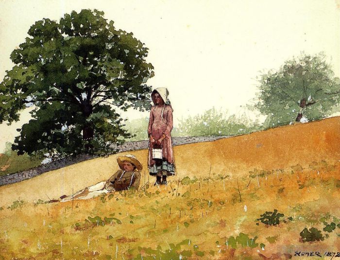 Winslow Homer Various Paintings - Boy and Girl on a Hillside