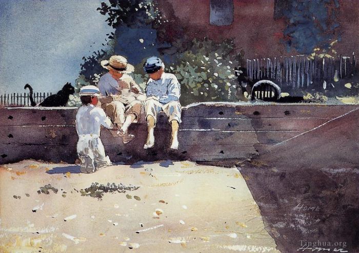 Winslow Homer Various Paintings - Boys and Kitten