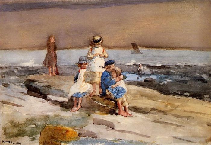 Winslow Homer Various Paintings - Children on the Beach