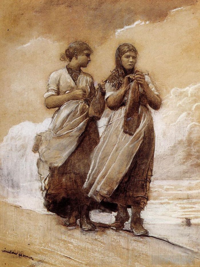 Winslow Homer Various Paintings - Fishergirls on Shore Tynemouth