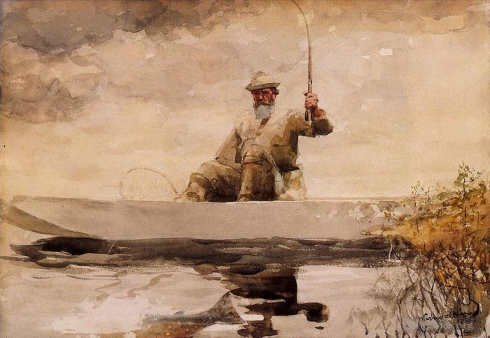 Winslow Homer Various Paintings - Fishing in the Adirondacks