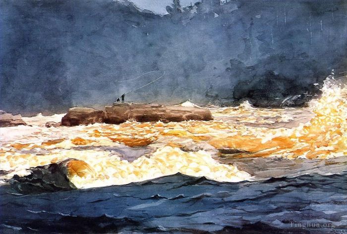 Winslow Homer Various Paintings - Fishing the Rapids Saguenay