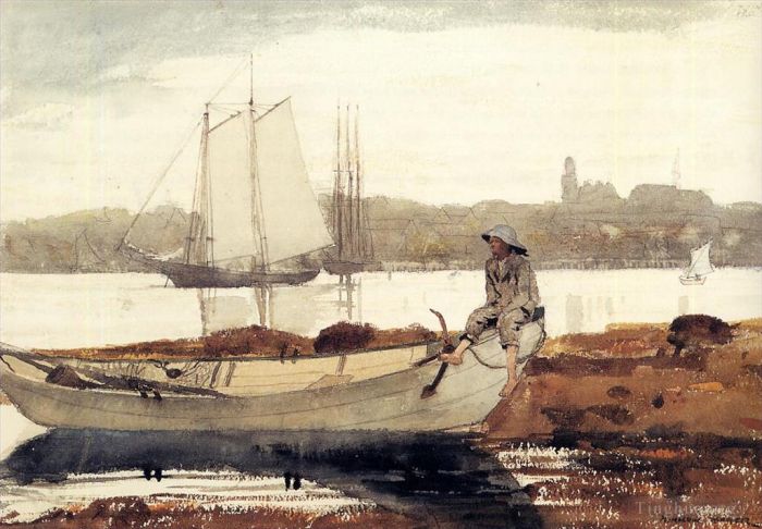 Winslow Homer Various Paintings - Gloucester Harbor and Dory