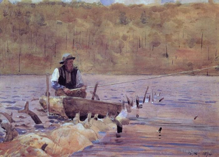 Winslow Homer Various Paintings - Man in a Punt Fishing