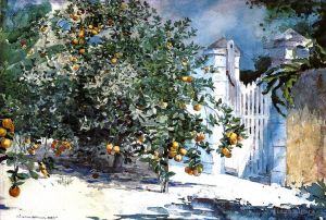 Artist Winslow Homer's Work - Orange Tree Nassau aka Orange Trees and Gate