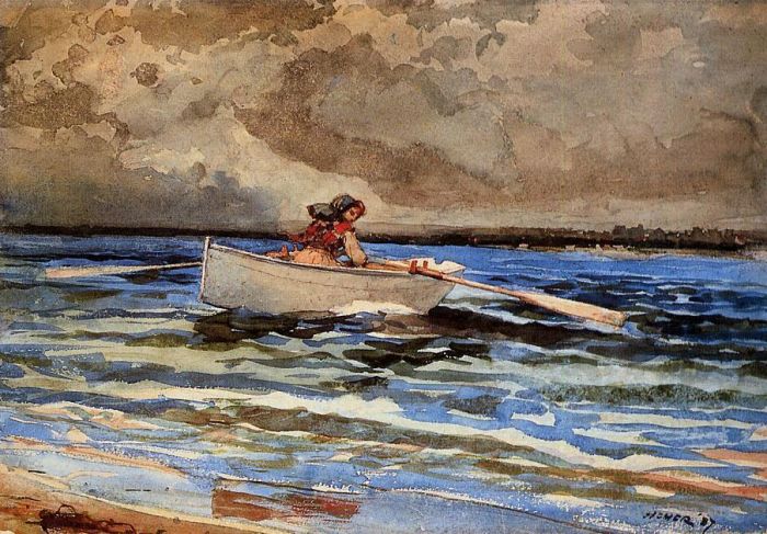 Winslow Homer Various Paintings - Rowing at Prouts Neck