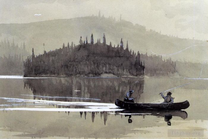 Winslow Homer Various Paintings - Two Men in a Canoe