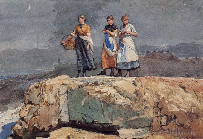 Winslow Homer Various Paintings - Where are the Boats aka On the Cliffs