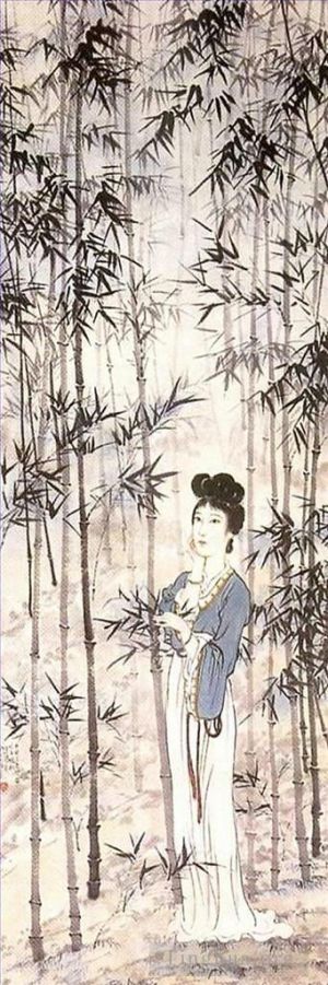 Artist Xu Beihong's Work - A lady amongst the bamboo