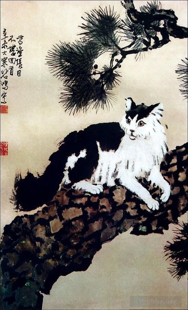 Xu Beihong Chinese Painting - Cat on tree