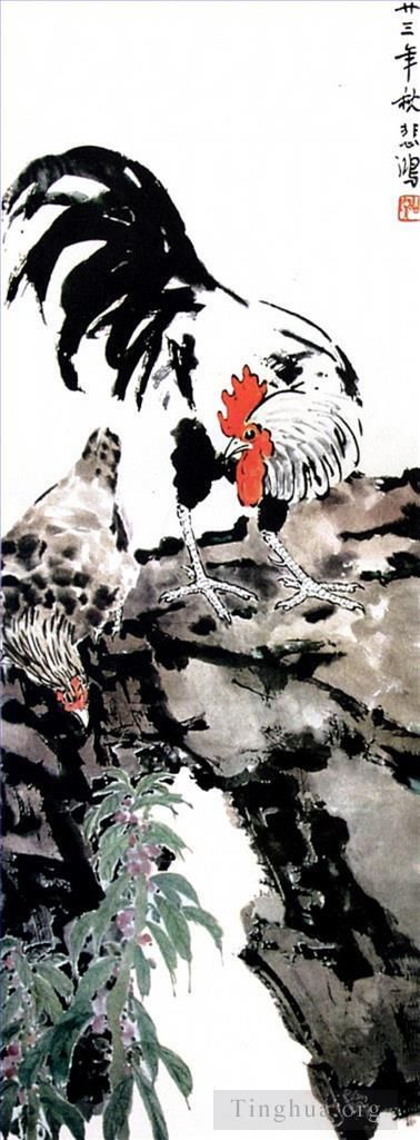 Xu Beihong Chinese Painting - Cock and hen