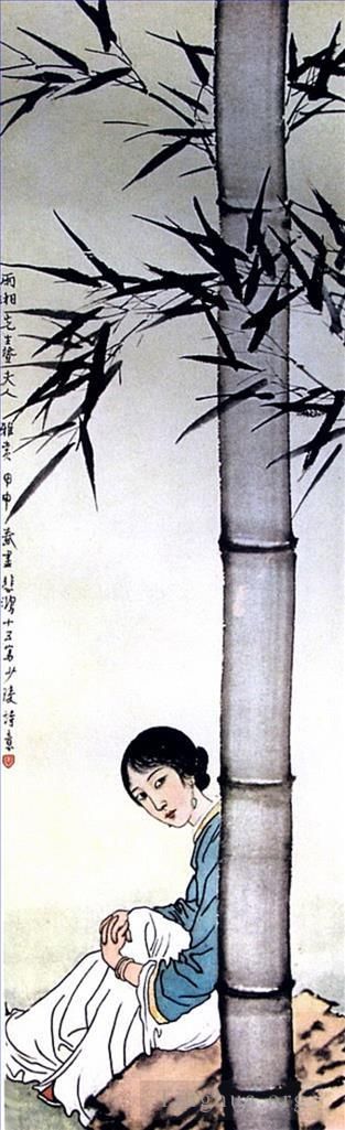 Xu Beihong Chinese Painting - Girl under Chinese bamboo