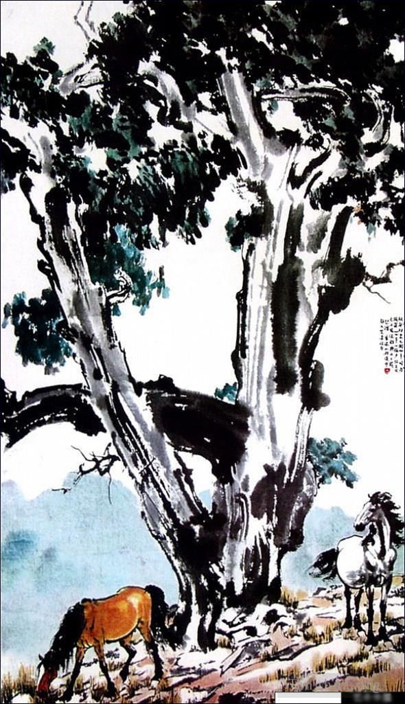 Xu Beihong Chinese Painting - Horses under a tree