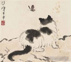 Artist Xu Beihong's Work - Kitten with butterfly 1944