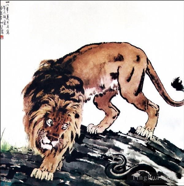 Xu Beihong Chinese Painting - Lion and snake