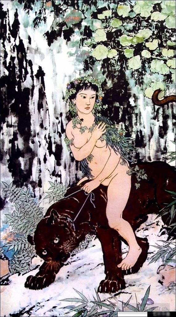 Xu Beihong Chinese Painting - Nude on lion