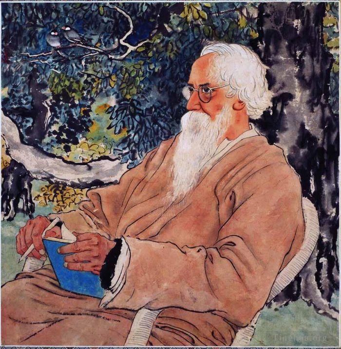 Xu Beihong Chinese Painting - Portrait of rabindranath tagore