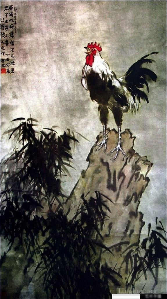 Xu Beihong Chinese Painting - Rooster on rock