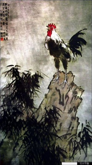 Artist Xu Beihong's Work - Rooster on rock