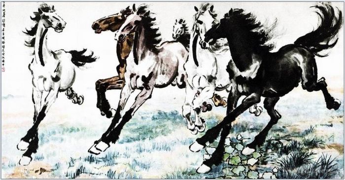 Xu Beihong Chinese Painting - Running horses 1