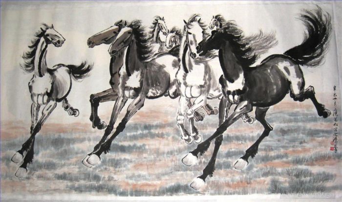 Xu Beihong Chinese Painting - Running horses 2