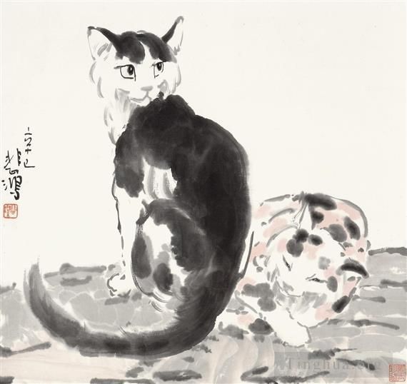 Xu Beihong Chinese Painting - Two cats