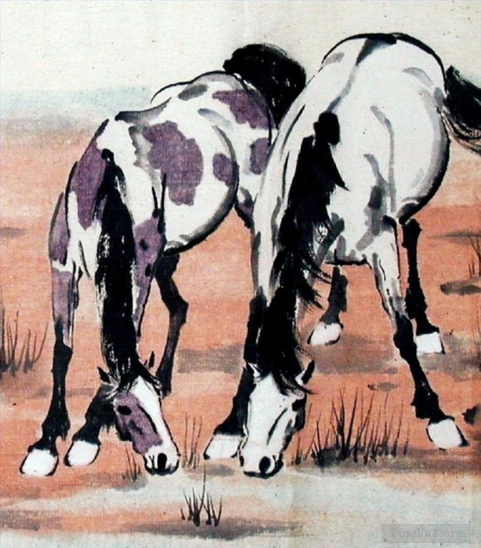 Xu Beihong Chinese Painting - Two horses 1948