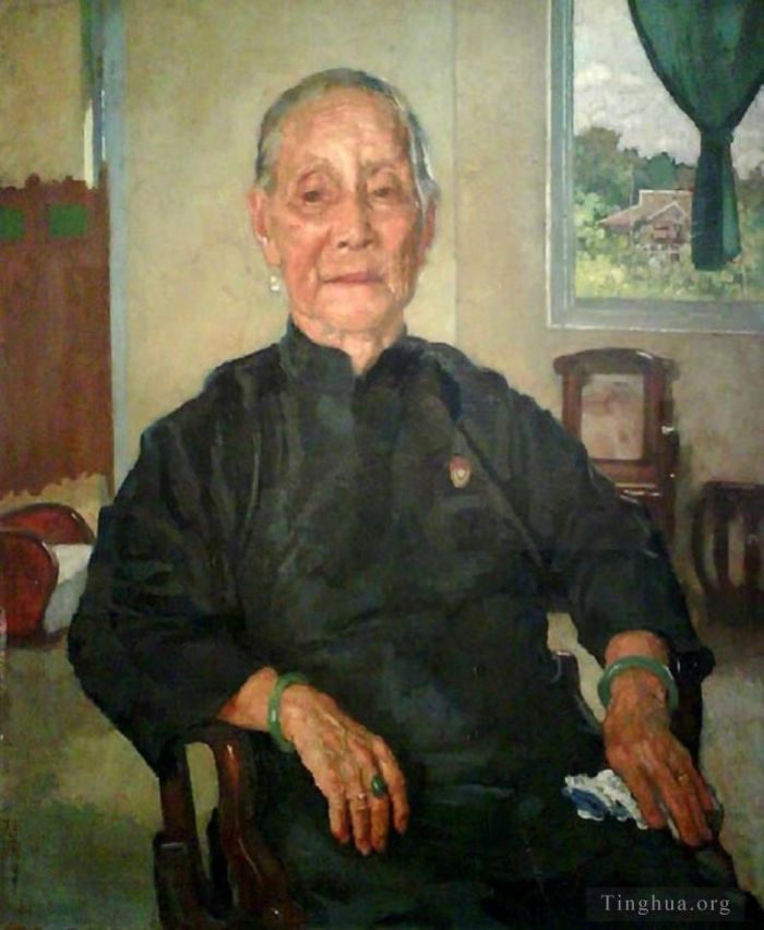 Xu Beihong Oil Painting - A portrait of madame cheng 1941