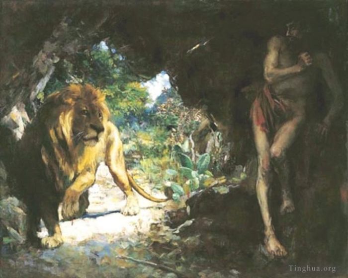 Xu Beihong Oil Painting - Slave and lion 1924