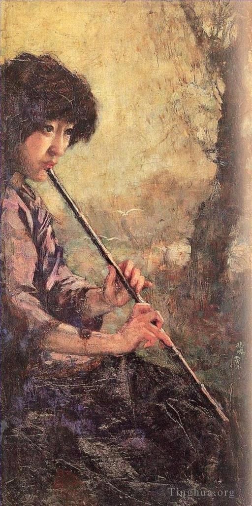 Xu Beihong Oil Painting - The sound of the flute